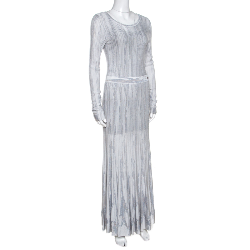 

Chanel Grey Knit Lurex Detail Long Sleeve Maxi Dress