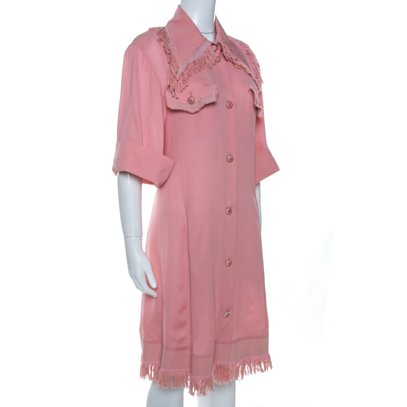 

Chanel Pink Silk Crepe Fringed Shift Dress