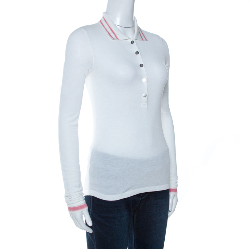 

Chanel White Pique Knit Polo Long Sleeve T-Shirt