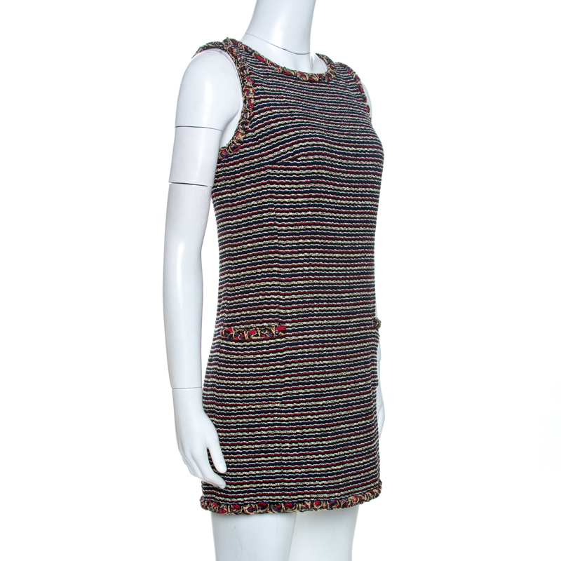 

Chanel Black Striped Tweed Wool Mini Dress