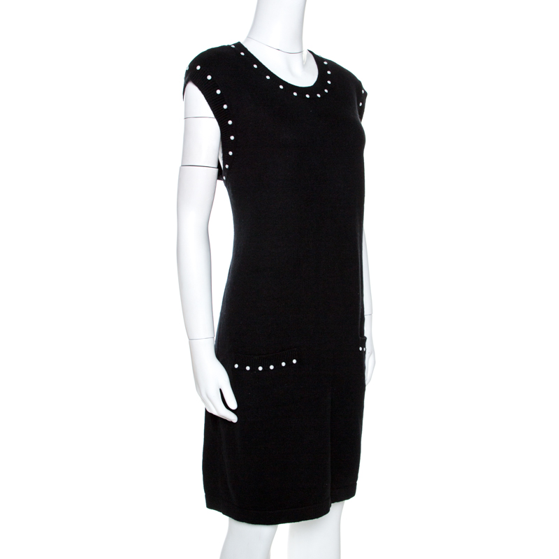 

Chanel Black Pearl Embellished Knit Shift Dress