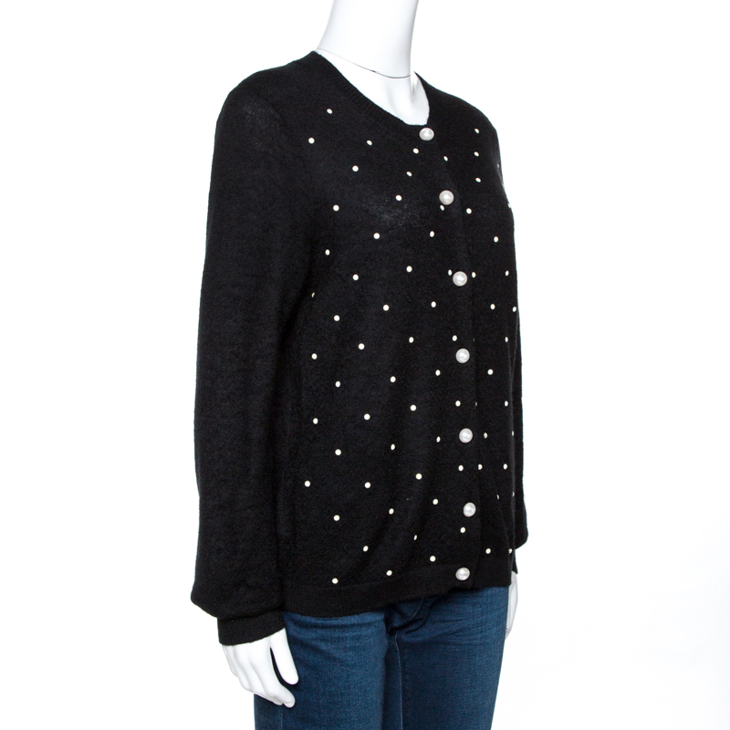 

Chanel Black Stud Embellished Mohair Button Front Cardigan