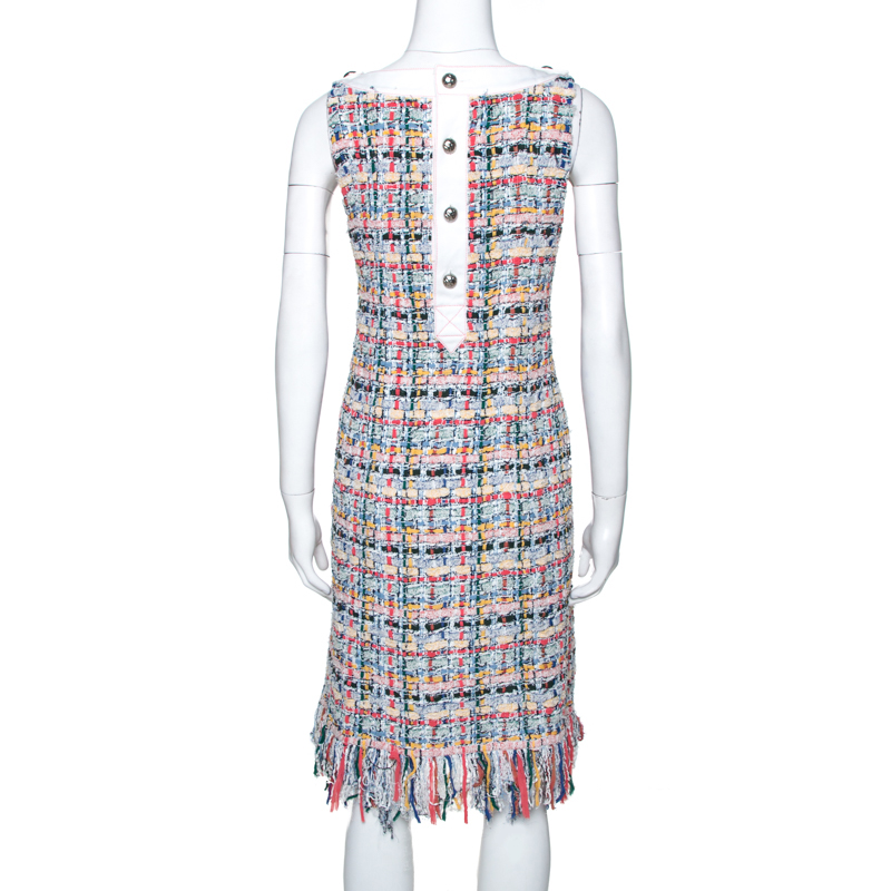 Pre-owned Multicolor Tweed Fringed Midi Dress Xxl