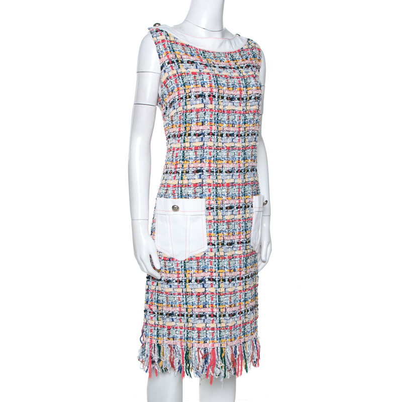 

Chanel Multicolor Tweed Fringed Midi Dress