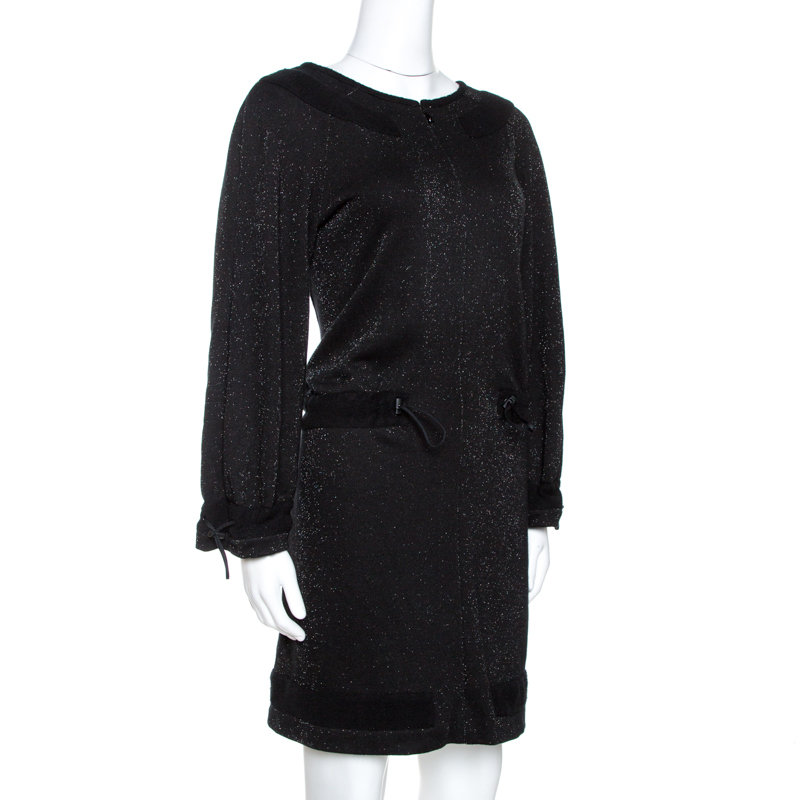 

Chanel Black Lurex Knit Drawstring Waist Long Sleeve Dress