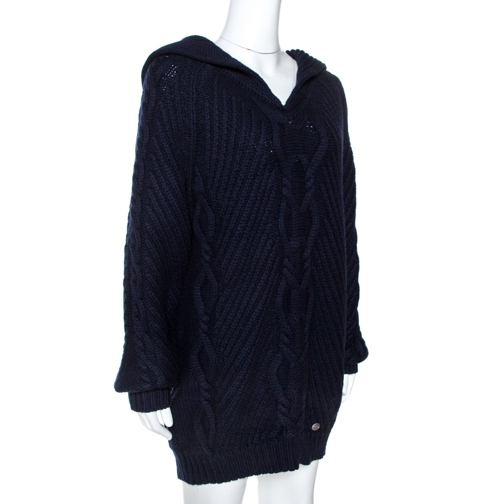 

Chanel Navy Blue Cable Knit Long Sleeve Sweater Dress