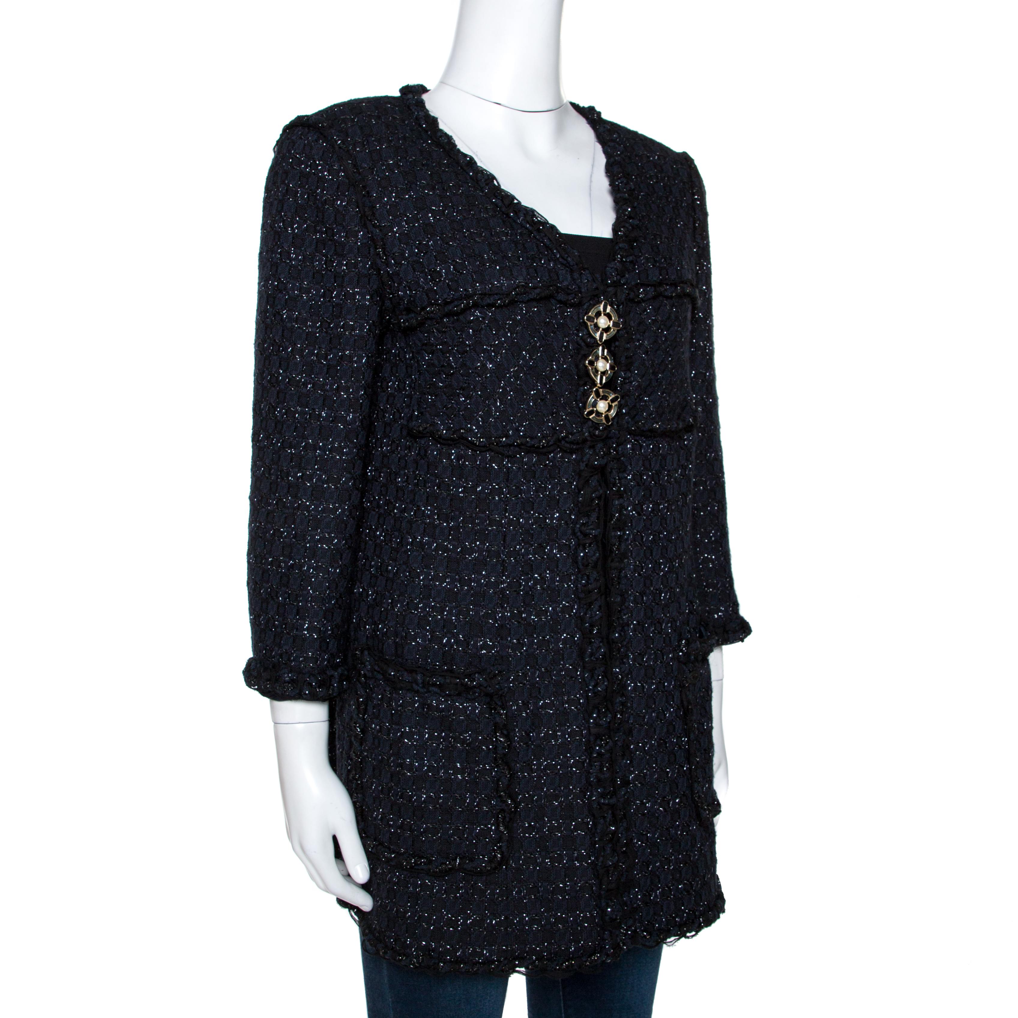 

Chanel Midnight Blue Lurex Textured Knit Jacket, Navy blue