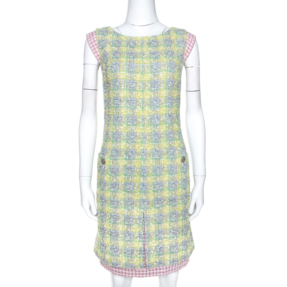Chanel Multicolor Boucle Tweed Shift Dress M