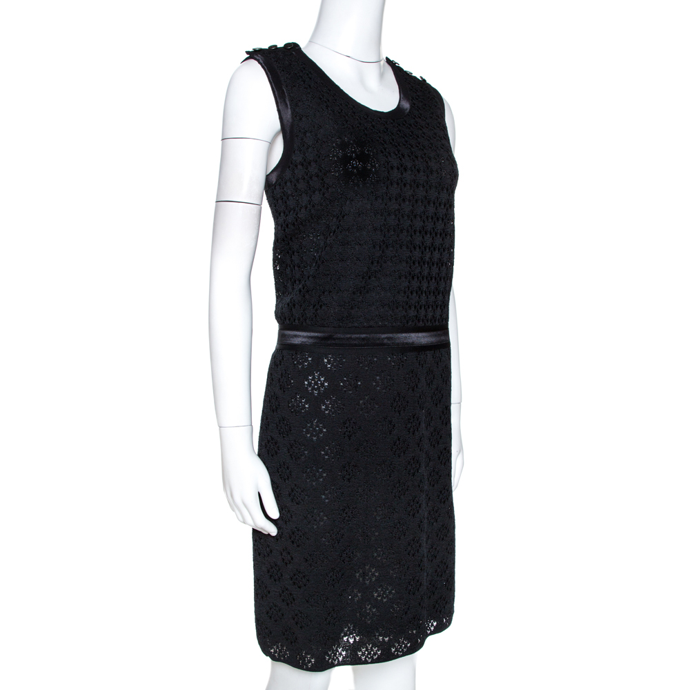 

Chanel Black Crochet Knit Silk Sleeveless Midi Dress