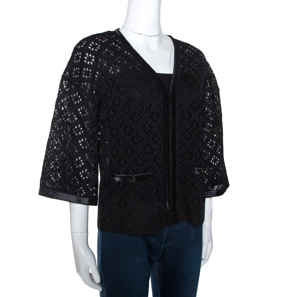 

Chanel Black Eyelet Knit Silk Cardigan