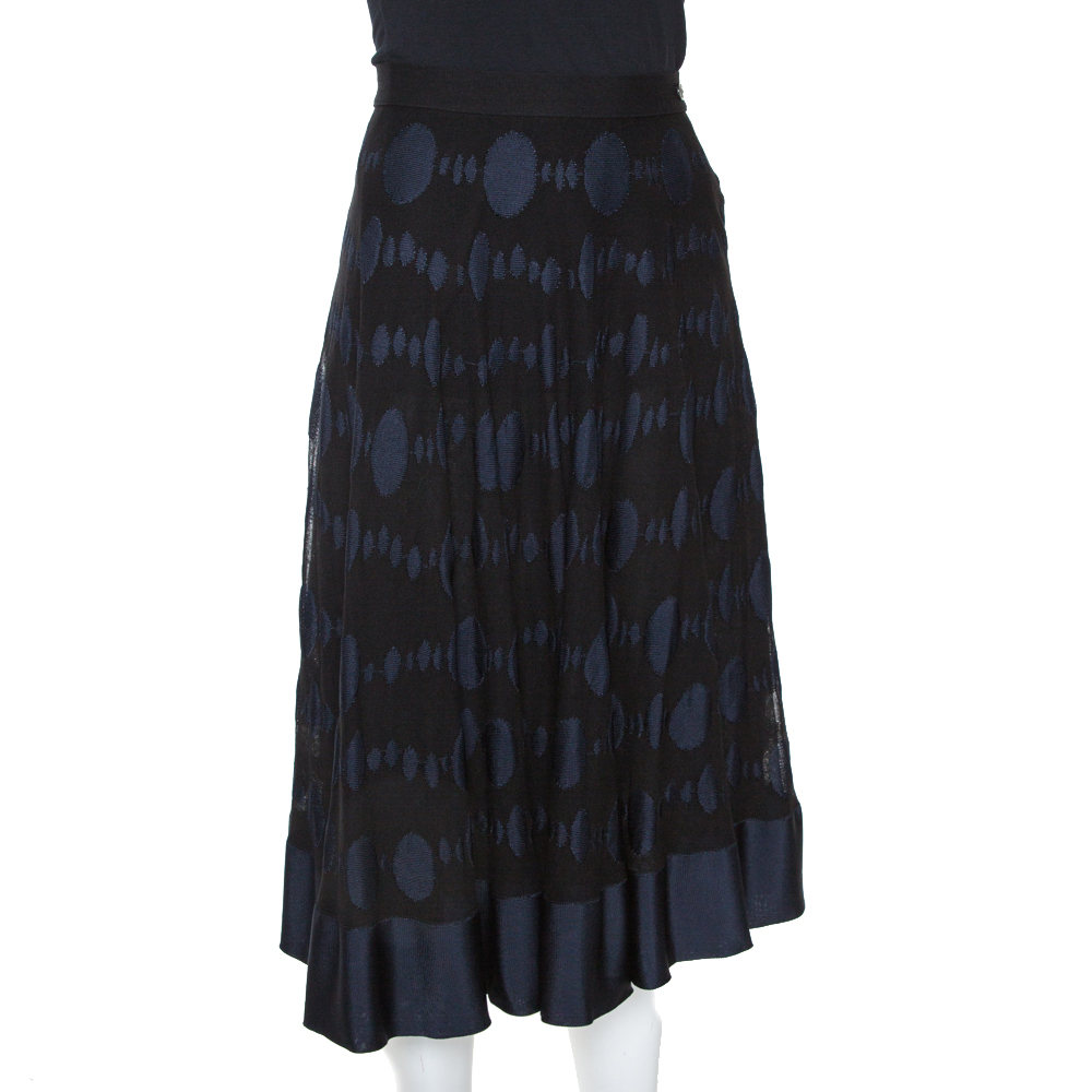 

Chanel Black and Blue Cotton Blend Jacquard A Line Midi Skirt