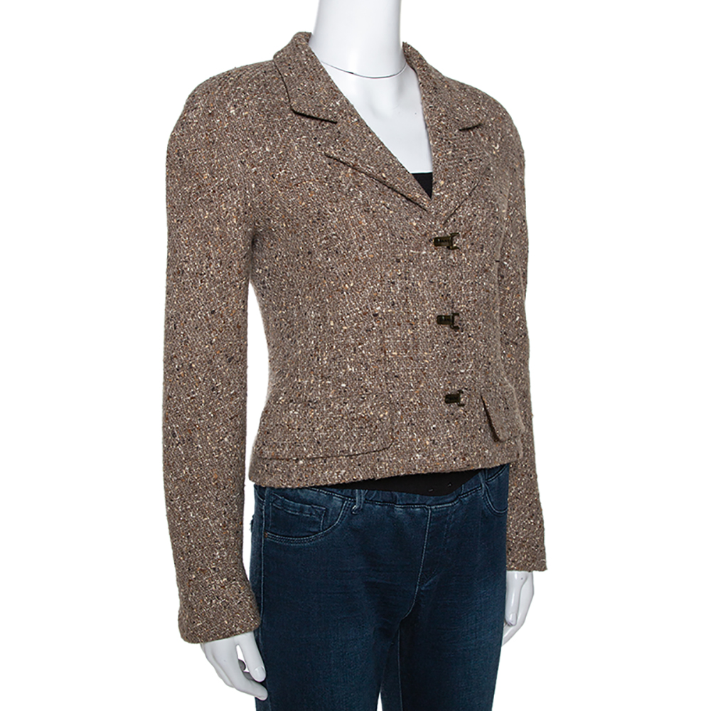 

Chanel Brown Wool Tweed Lurex Detail Cropped Jacket