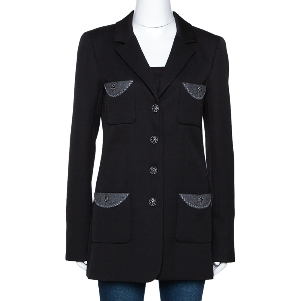 Chanel Black Wool Pocket & Button Detail Jacket M
