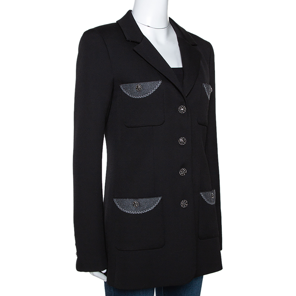 

Chanel Black Wool Pocket & Button Detail Jacket