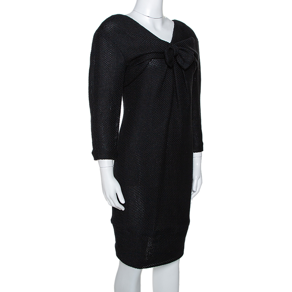 

Chanel Black Textured Shimmer Cotton Knit Bow Detail Shift Dress
