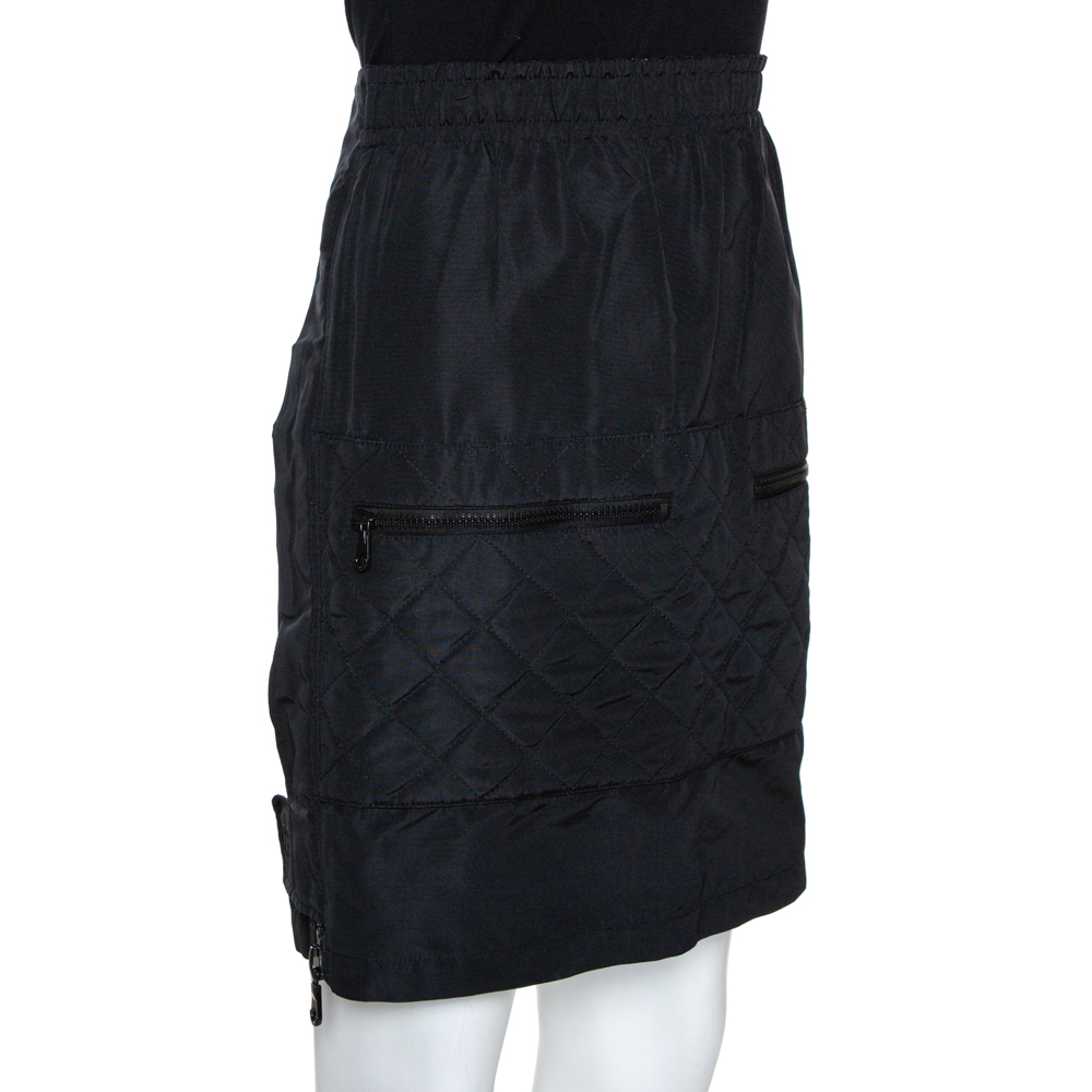 

Chanel Vintage Black Quilted Silk Velcro Detail Skirt