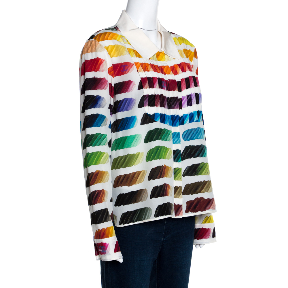

Chanel Multicolor Silk Colorama Print Long Sleeve Shirt