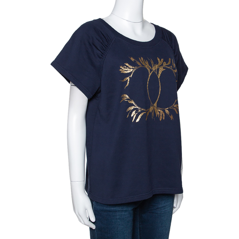 

Chanel Navy Blue Grecian Goddess CC Print Cotton T-Shirt