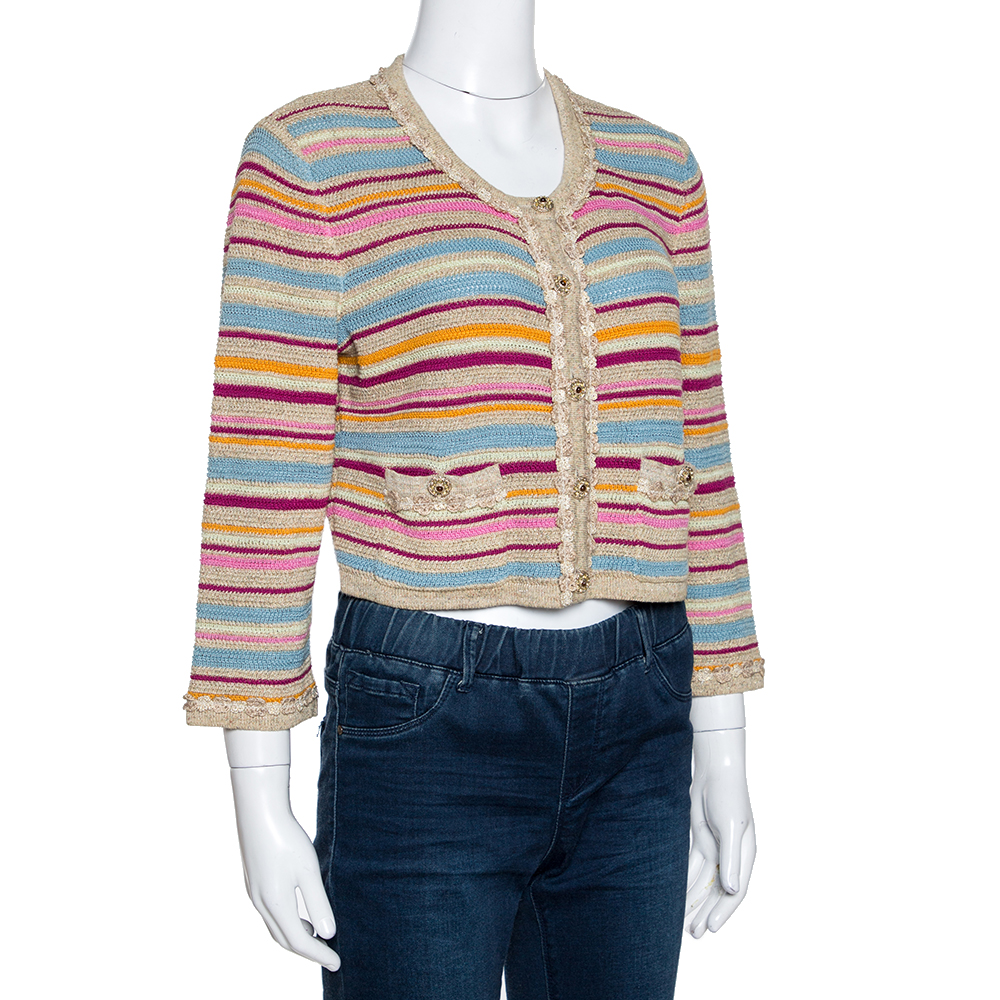 

Chanel Multicolor Striped Tweed Cropped Cardigan