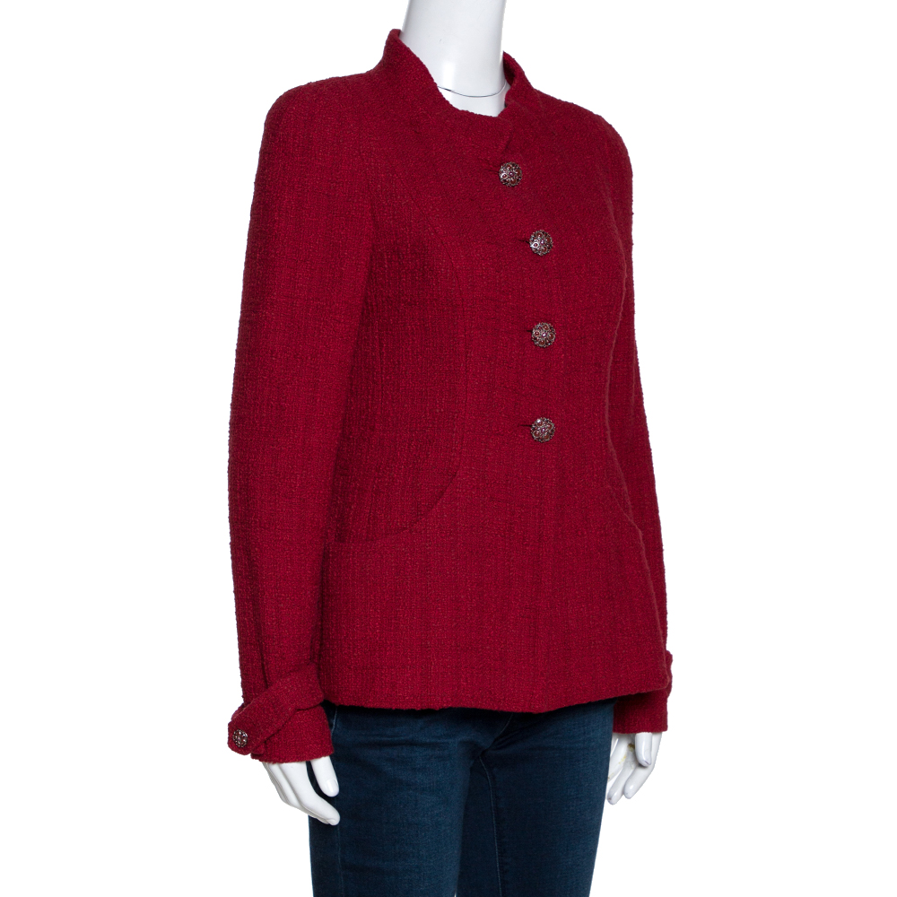 

Chanel Red Tweed Stand Collar Jacket