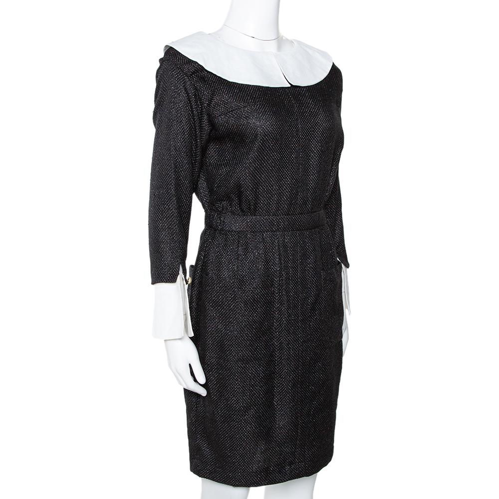 

Chanel Monochrome Lurex Cotton Blend Collared Sheath Dress, Black