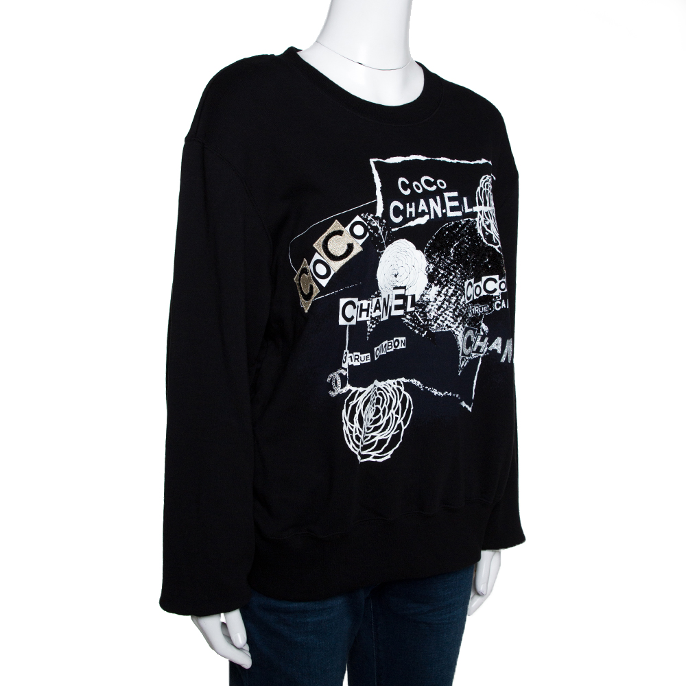 

Chanel Black Printed & Embellished Cotton Long Sleeve Sweatshirt