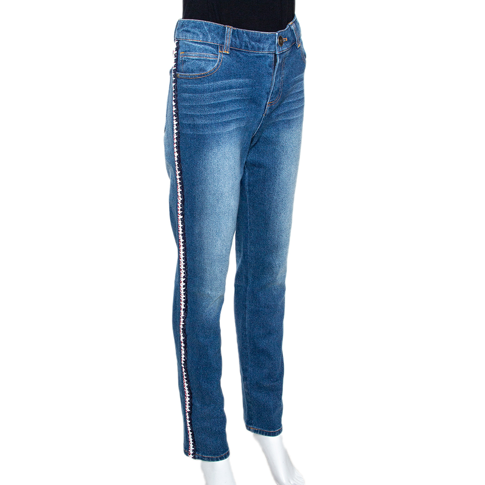 

Chanel Indigo Light Wash Denim Braided Trim Jeans, Blue