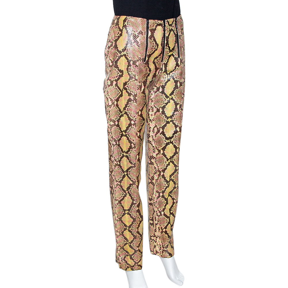 

Chanel Multicolor Python Leather High Waist Fitted Pants