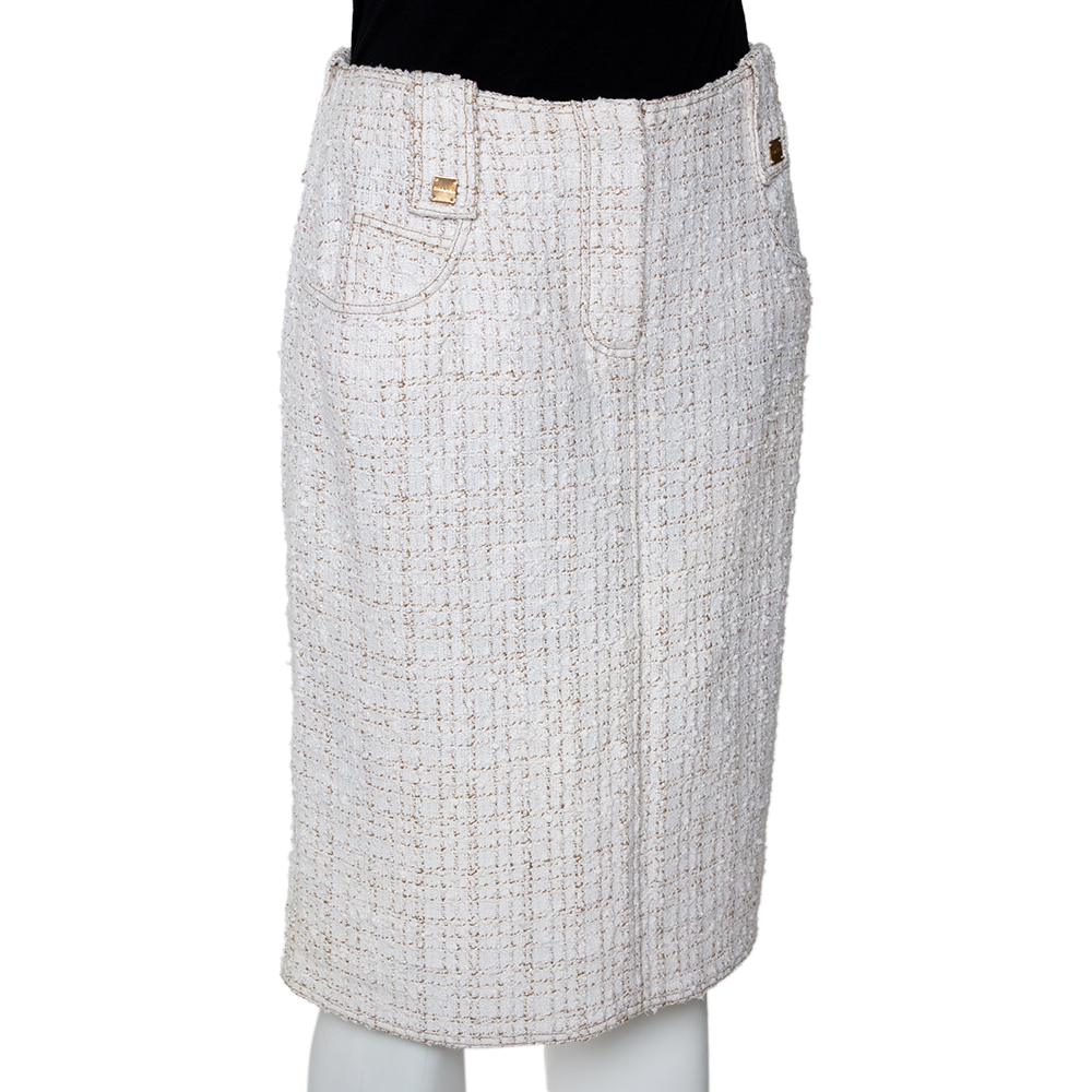 

Chanel Vintage Ivory Tweed Pencil Skirt, White