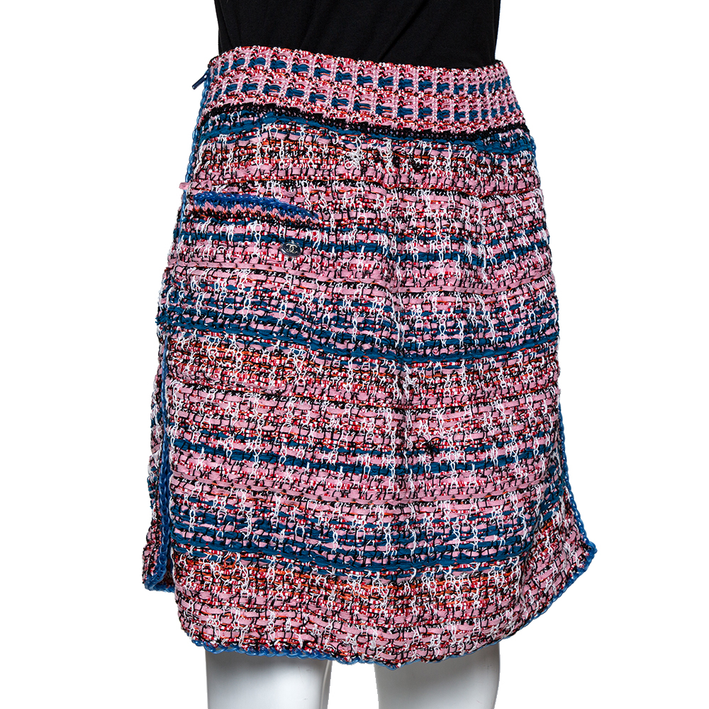 

Chanel Pink Tweed Braided Trim Zip Detail Skirt