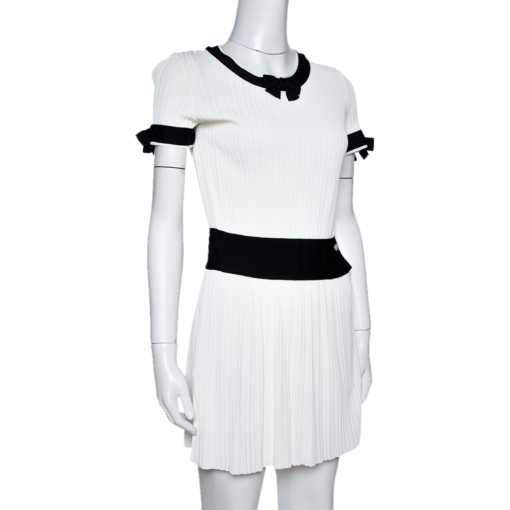 

Chanel White Rib Knit Contrast Trim Detail Mini Dress