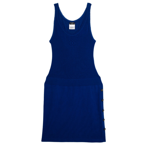 مملوكة مسبقًا Chanel Cobalt Blue Knitted Dropwaist Dress