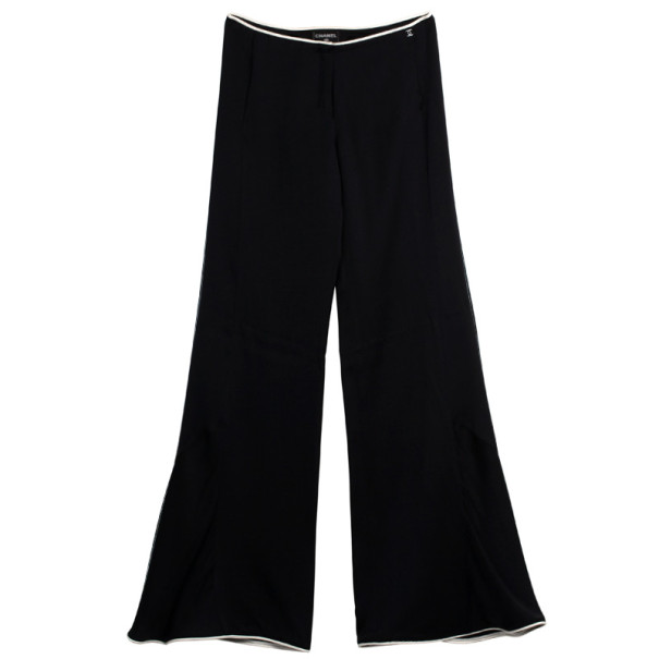 Pre Owned Chanel Black Silk Stretch Bellbottoms