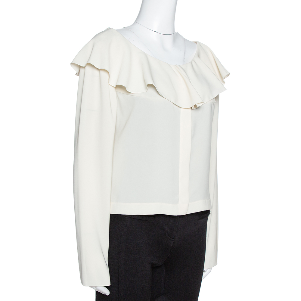 

Chanel Cream Ruffled Button Front Cropped Blouse