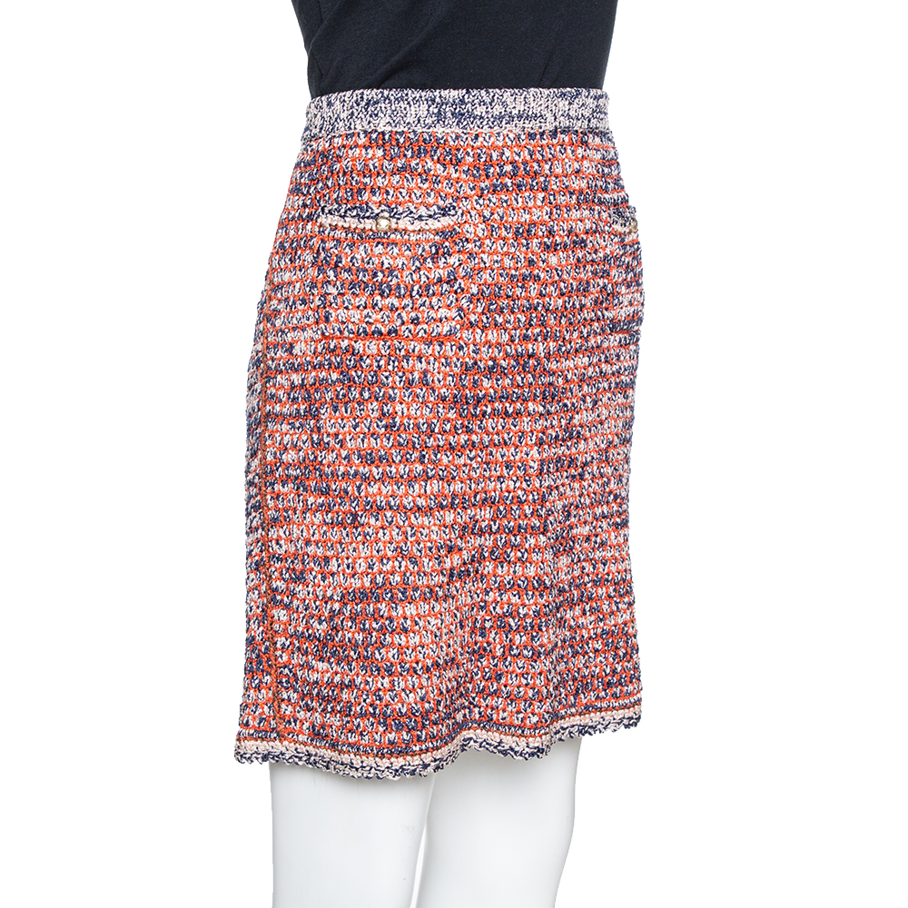 

Chanel Orange & Blue Boucle Knit A Line Skirt