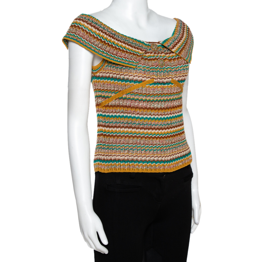 

Chanel Mustard Yellow & Green Crochet Knit Off Shoulder Top