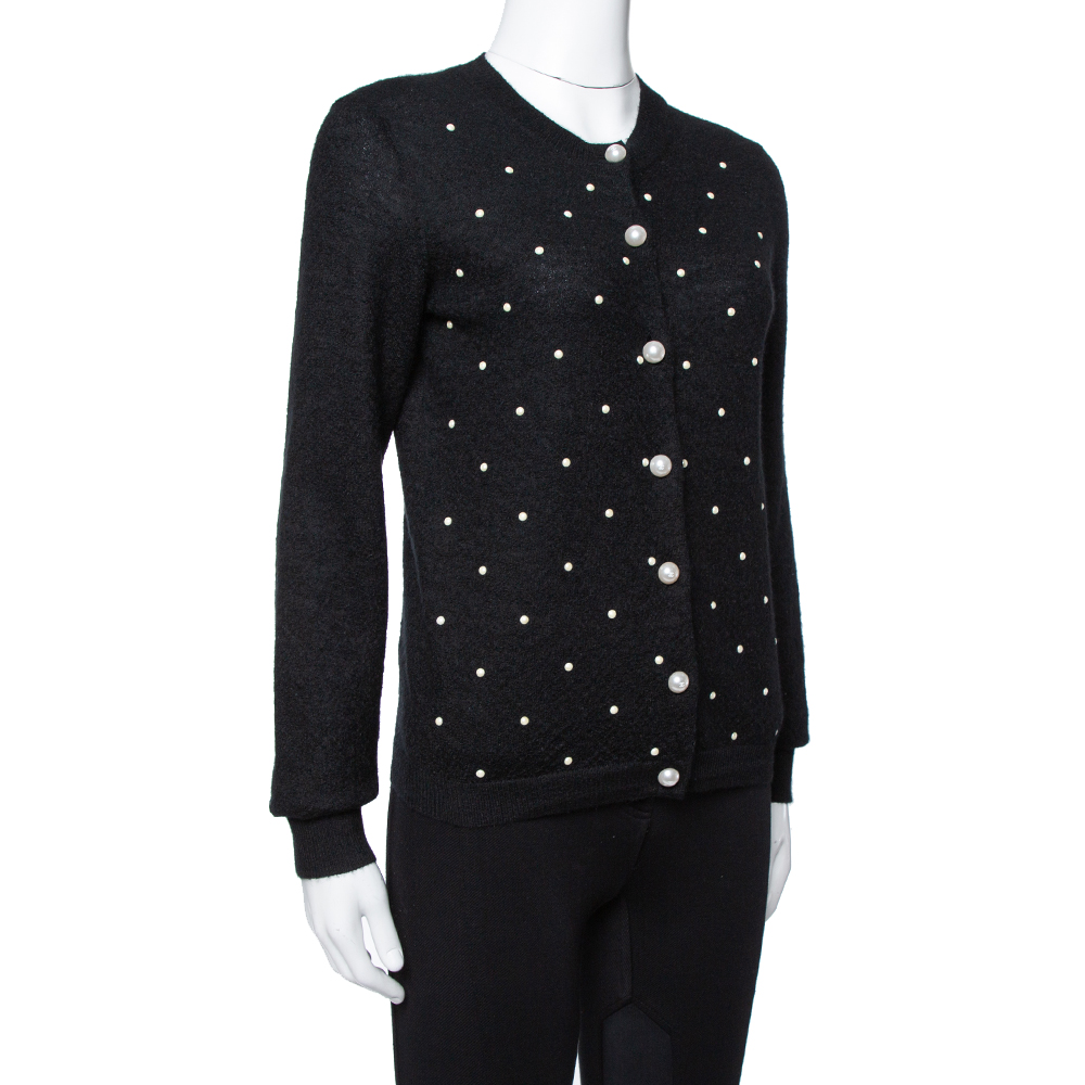 

Chanel Black Bead Embellished Mohair Button Front Cardigan