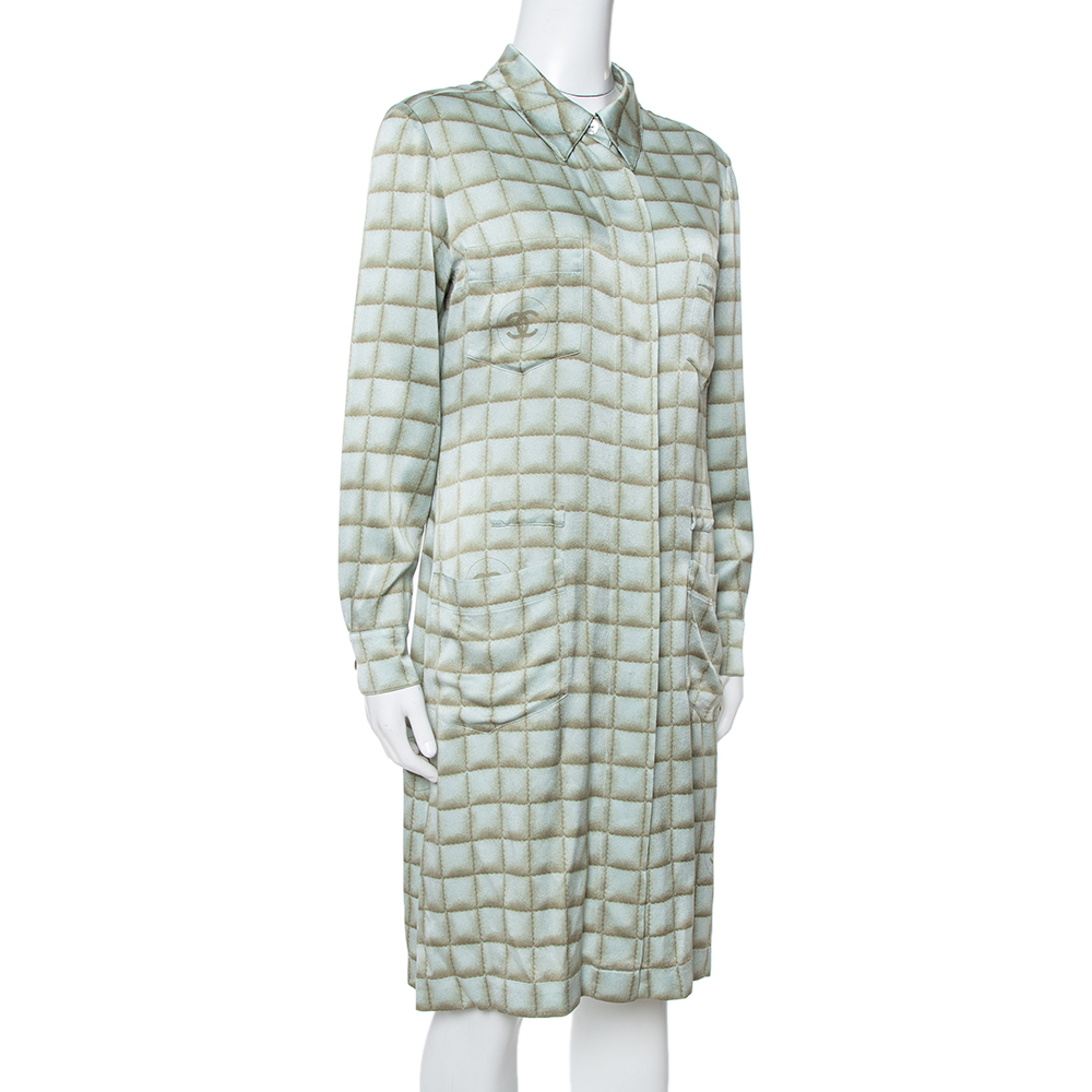 

Chanel Vintage Mint Green Checked Silk Shirt Dress