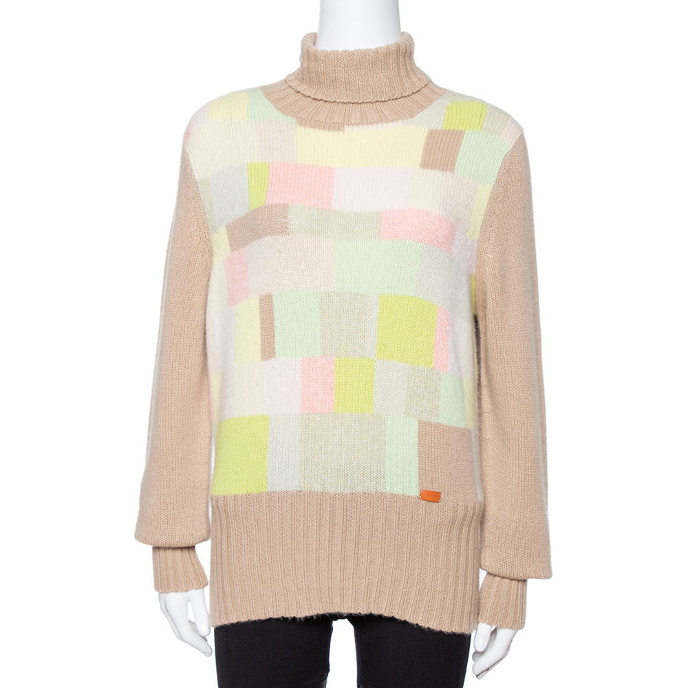Chanel Vintage Beige Cashmere Turtleneck Sweater L