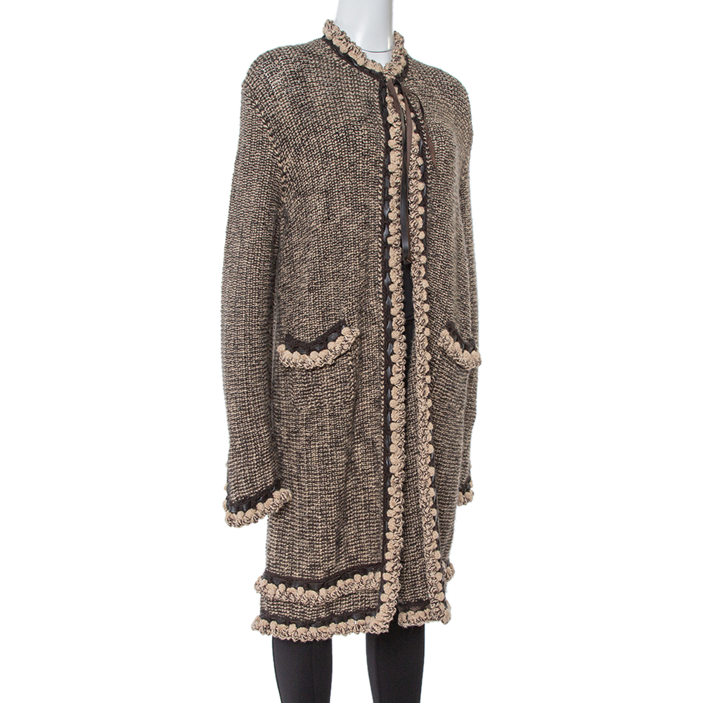 

Chanel Vintage Brown Tweed Braided Trim Tie Neck Coat