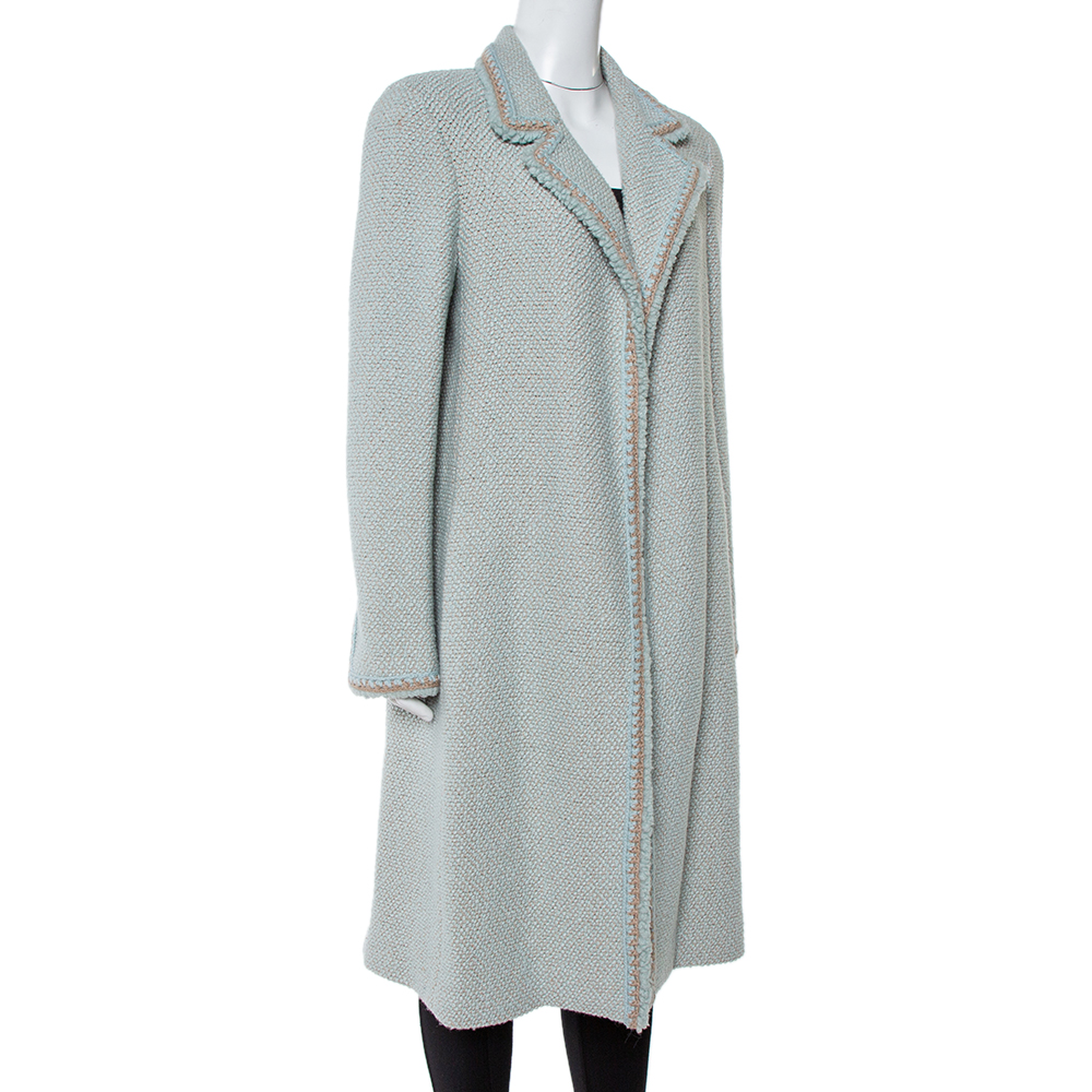 

Chanel Vintage Mint Blue Tweed Open Front Coat
