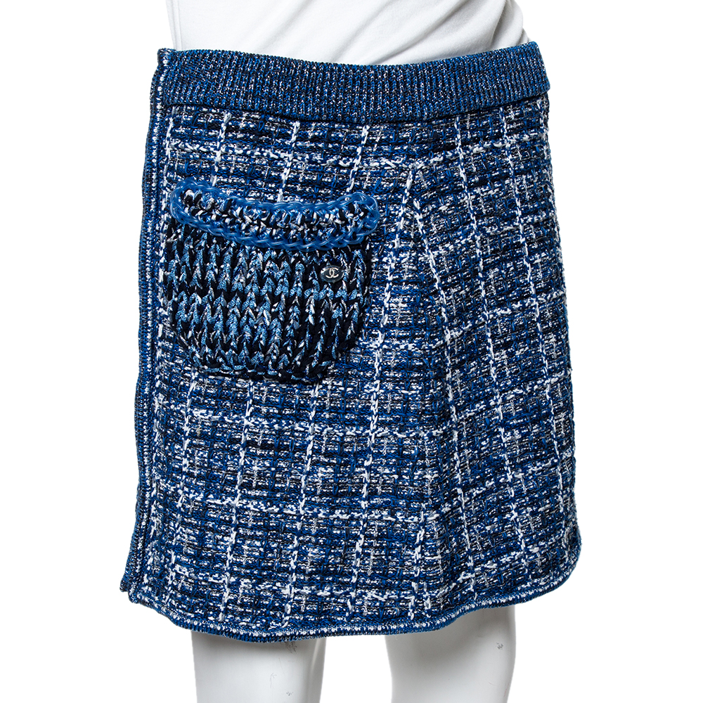 

Chanel Blue Lurex Tweed Zip Up Mini Skirt