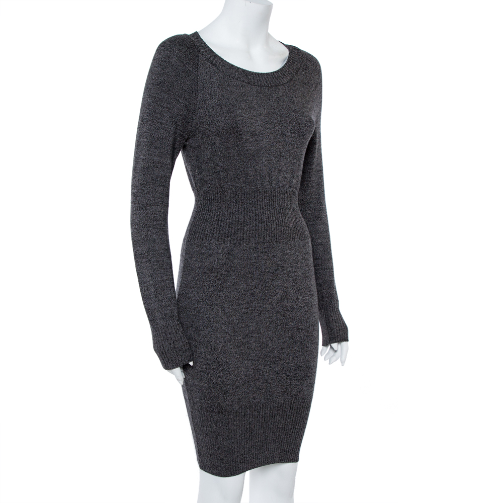 

Chanel Black Wool Knit Ribbed Waist Long Sleeve Dress