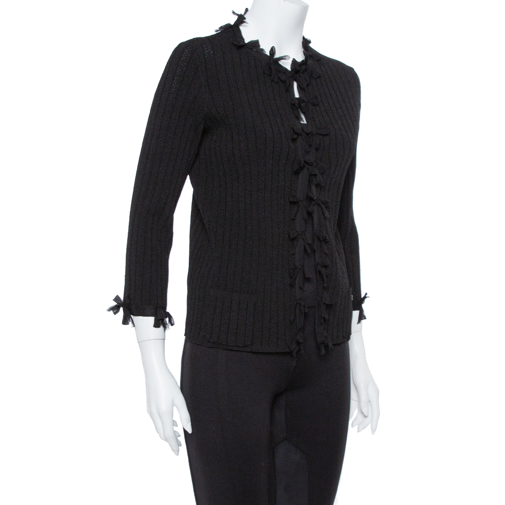 

Chanel Black Knit & Bow Detail Cardigan