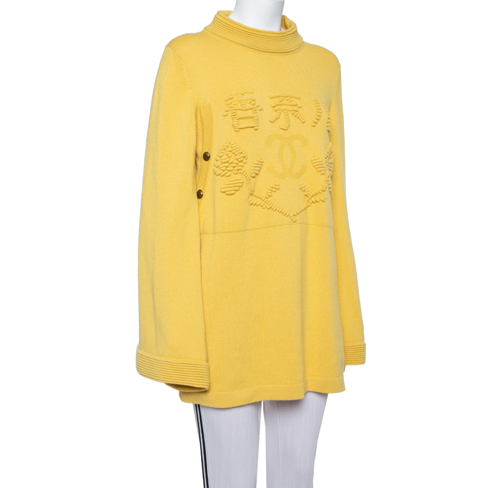 

Chanel Paris Shanghai Collection Yellow Cashmere Logo Intarsia Knit Jumper