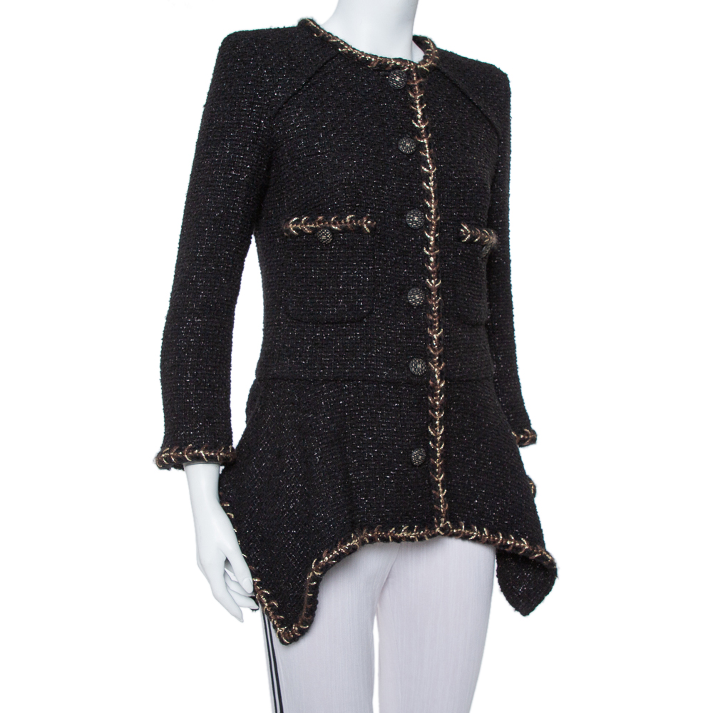 

Chanel Black Tweed Asymmetric Hem Long Jacket