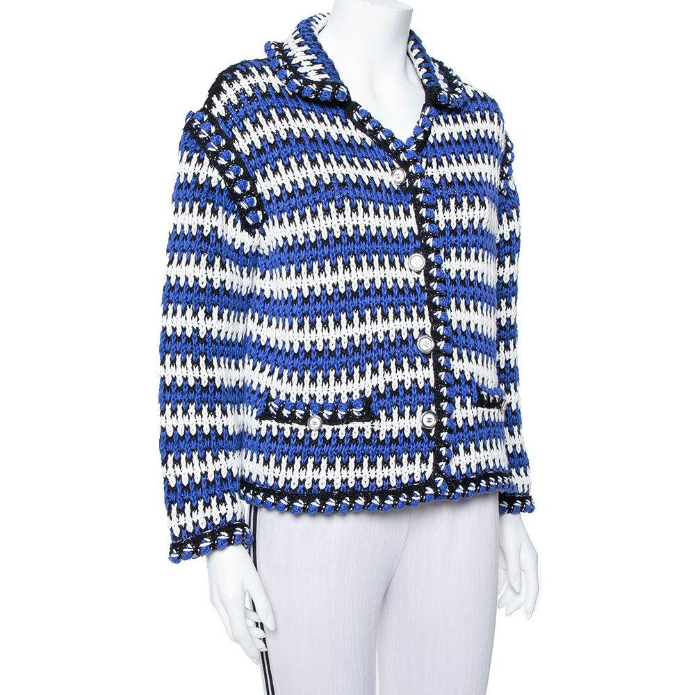

Chanel Multicolor Linen Knit Button Front Jacket