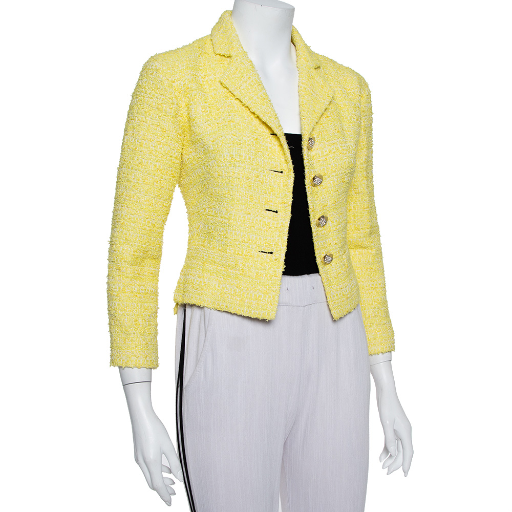 

Chanel Yellow Tweed Button Front Cropped Blazer