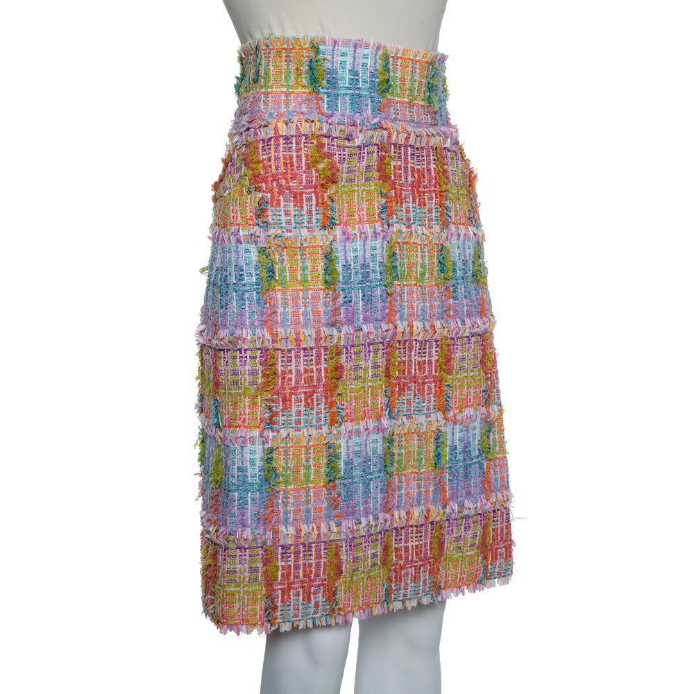 

Chanel Multicolor Tweed Double Layered Front Slit Detail Skirt