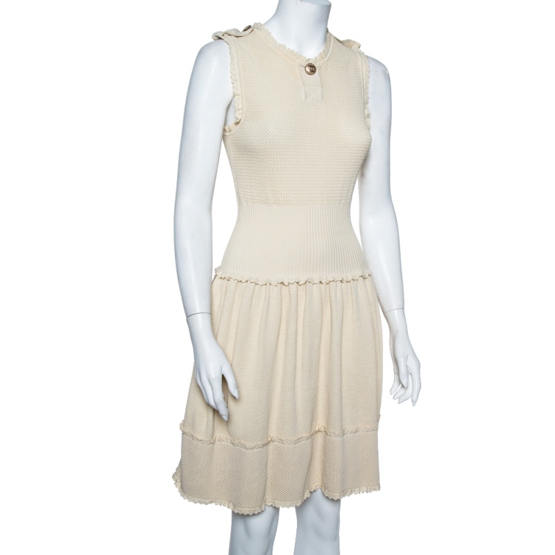 

Chanel Beige Perforated Knit Drop Waist Fit & Flare Dress